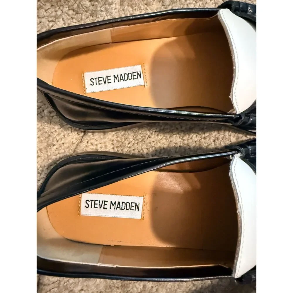 NIB Steve Madden Black & White Madison Penny Loafer size 8.5 - Picture 6 of 11